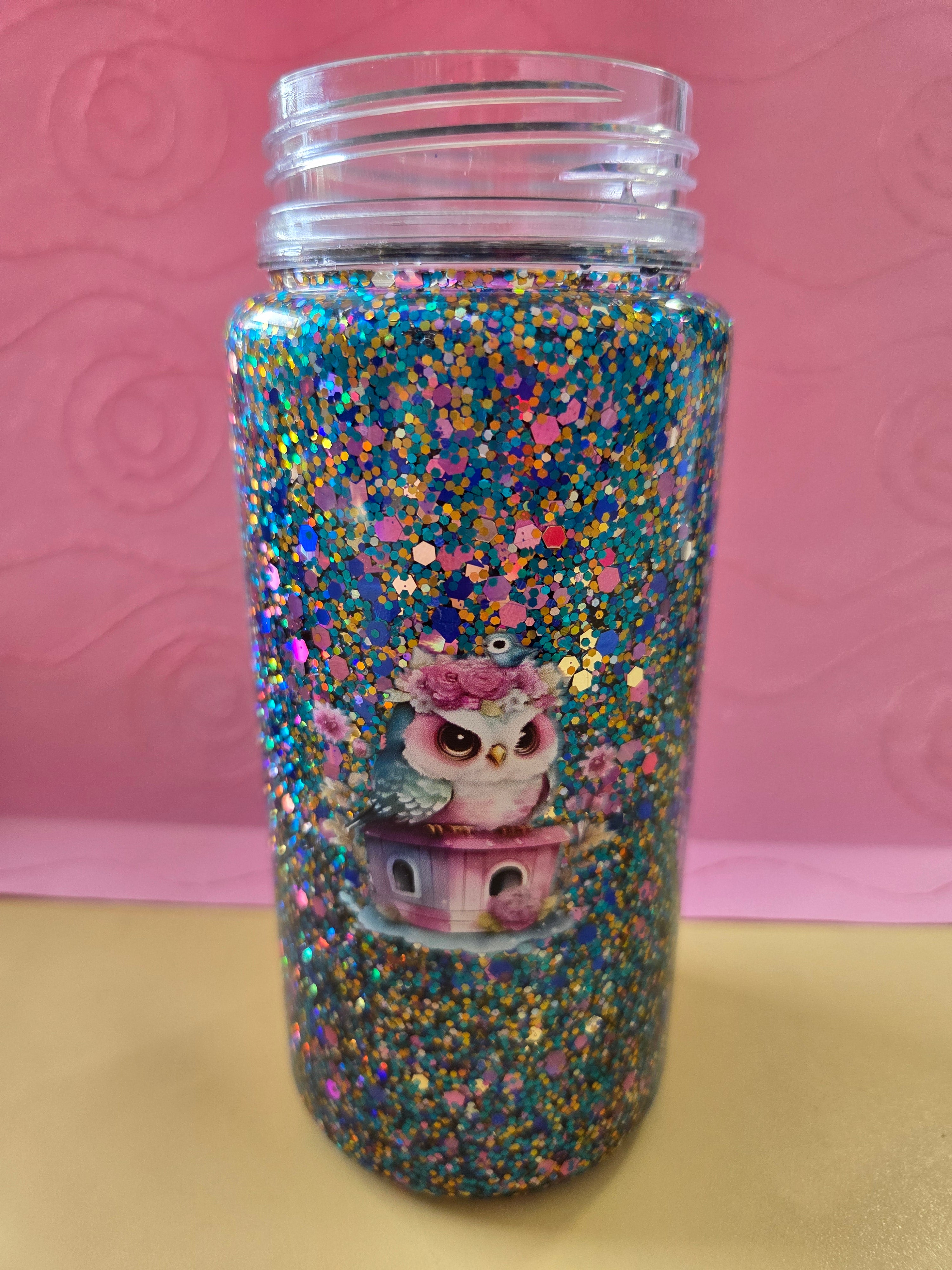 Cute Owls Glitter Kids 10oz